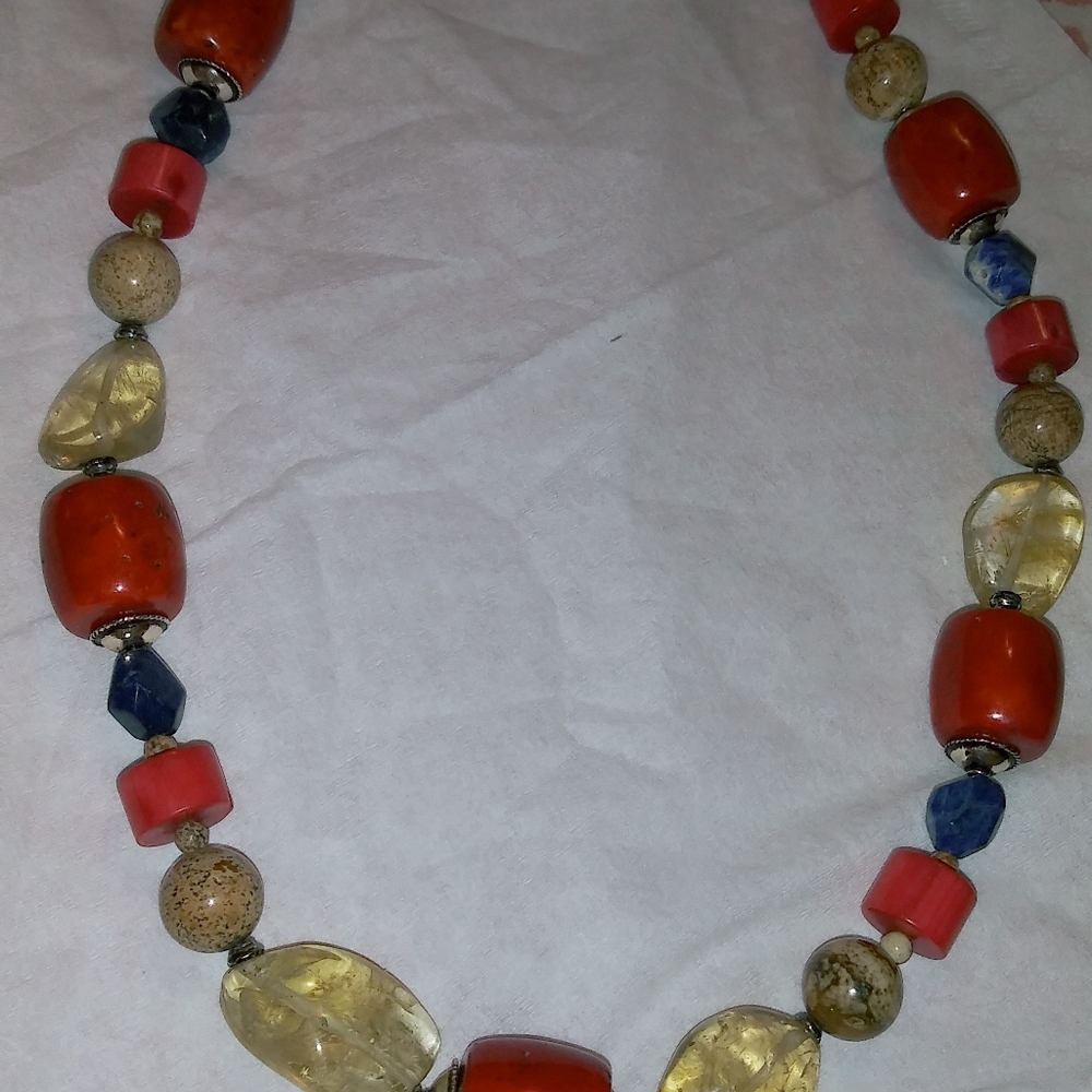 Real Coral, citrine, lapis,and Jasper necklace.